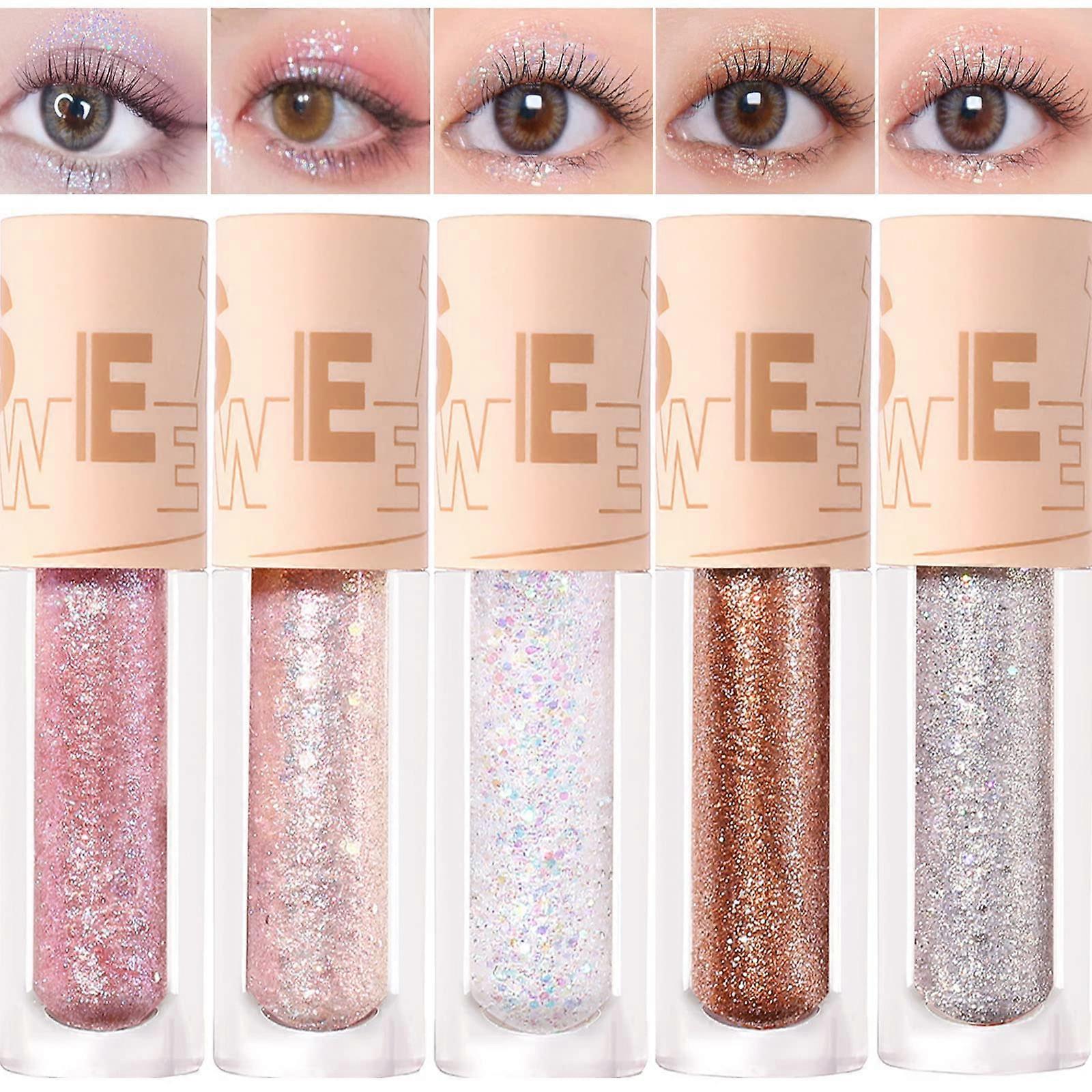 5PCS Liquid Glitter Eyeshadow Set  Pigmented Shimmer Metallic Long Lasting Quick Drying Korean Makeup