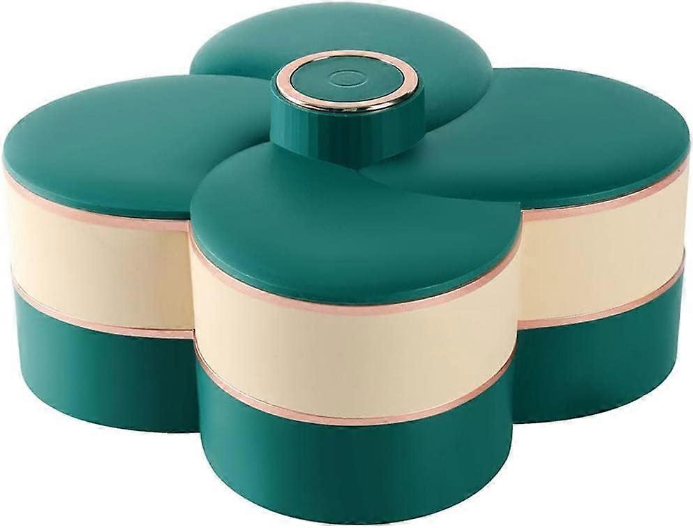 Snack Serving Tray with Lid, 2 Layer Rotating Plastic Dry Fruit Tray for Parties, Red