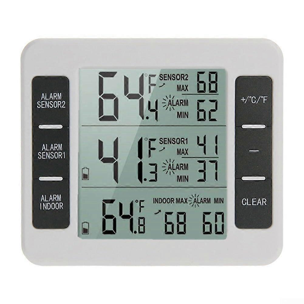 Wireless Freezer Thermometer with Dual Sensor, LCD Display and  Temperature Alarm for Fridge