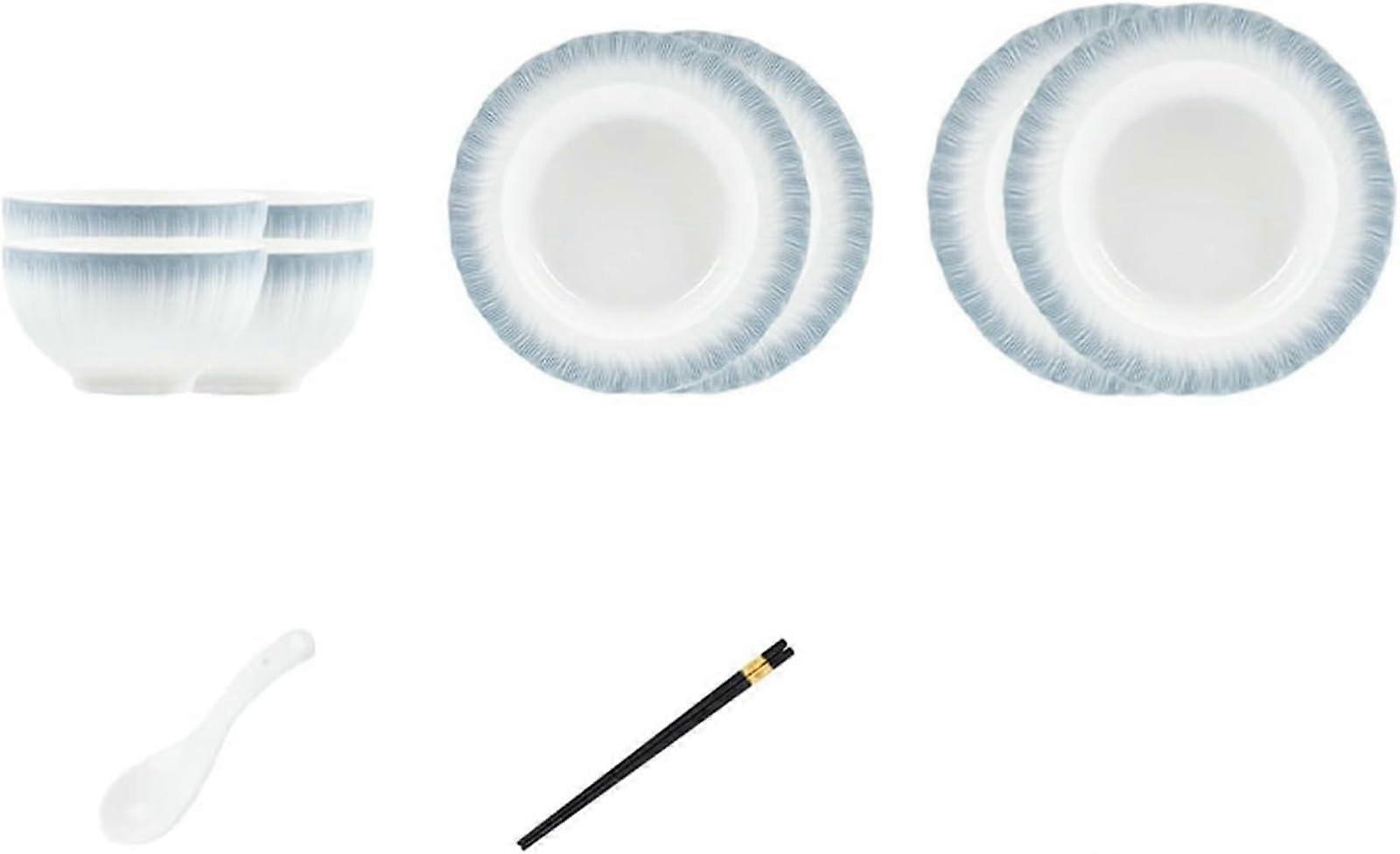 16 Piece Ceramic Dinnerware Set Blue Gradient Plates Microwave and Dishwasher Safe Tableware