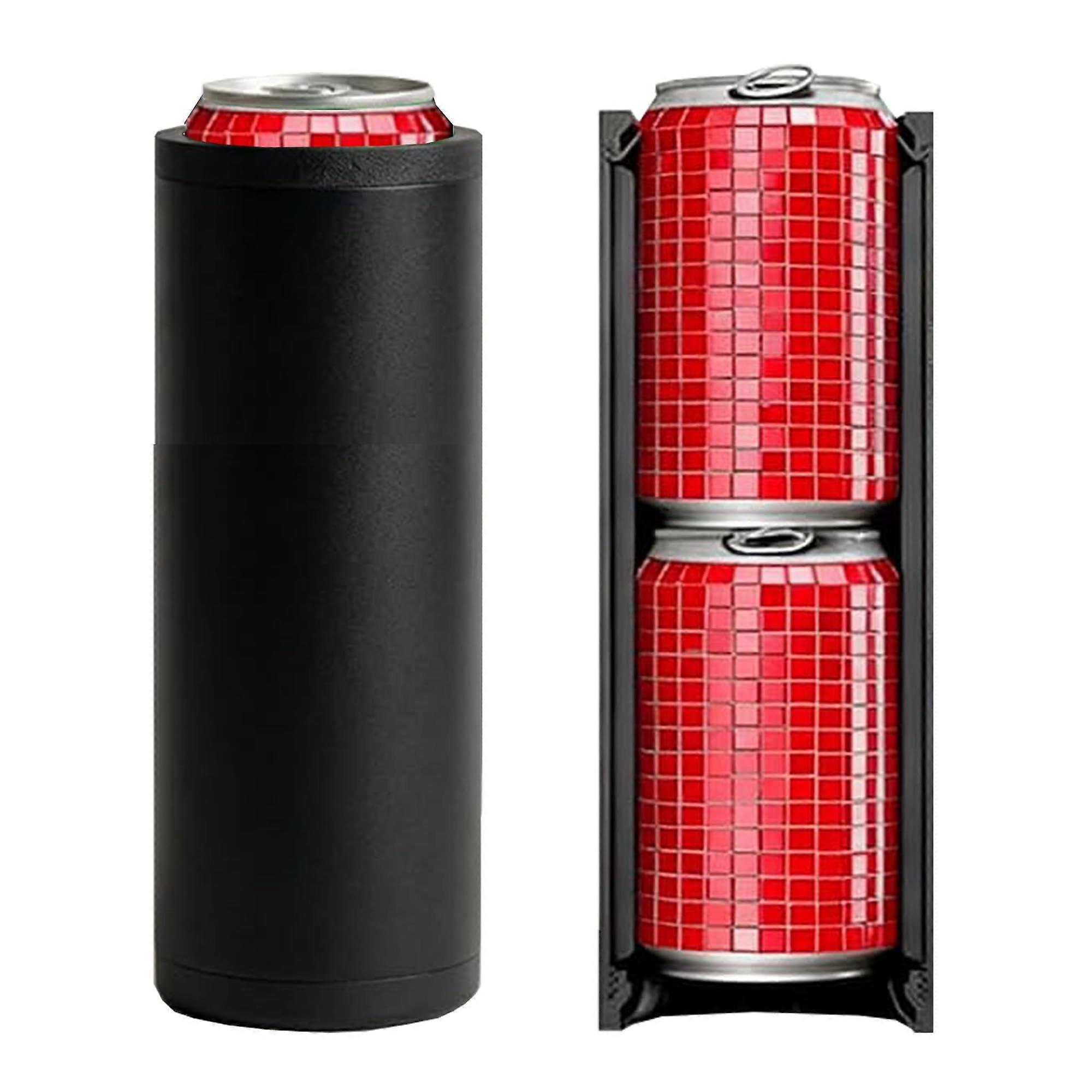Beer Can Cooler with Dual Can Vertical Stack, Ultra Chill Insulation, 12oz Slim Can Holder for Camping