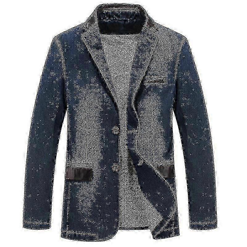 Slim fit denim jacket for men with patchwork leather details