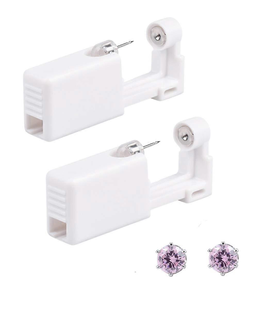 Sterile Disposable Ear Piercing Gun Kit with Pink CZ Studs, Fast Safe Self Piercing 2 Pack