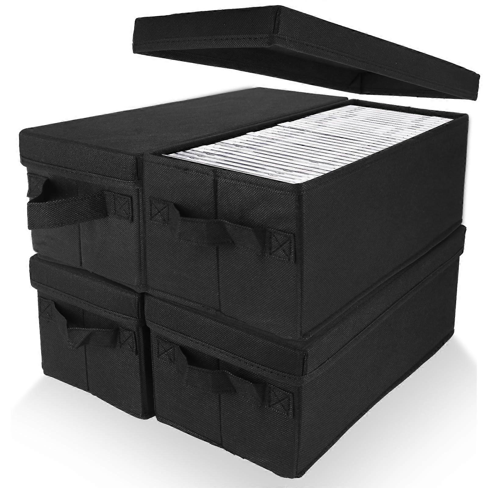 4 Pcs Large Capacity CD Storage Box Organizer with Foldable Design and Portable Handle, Black