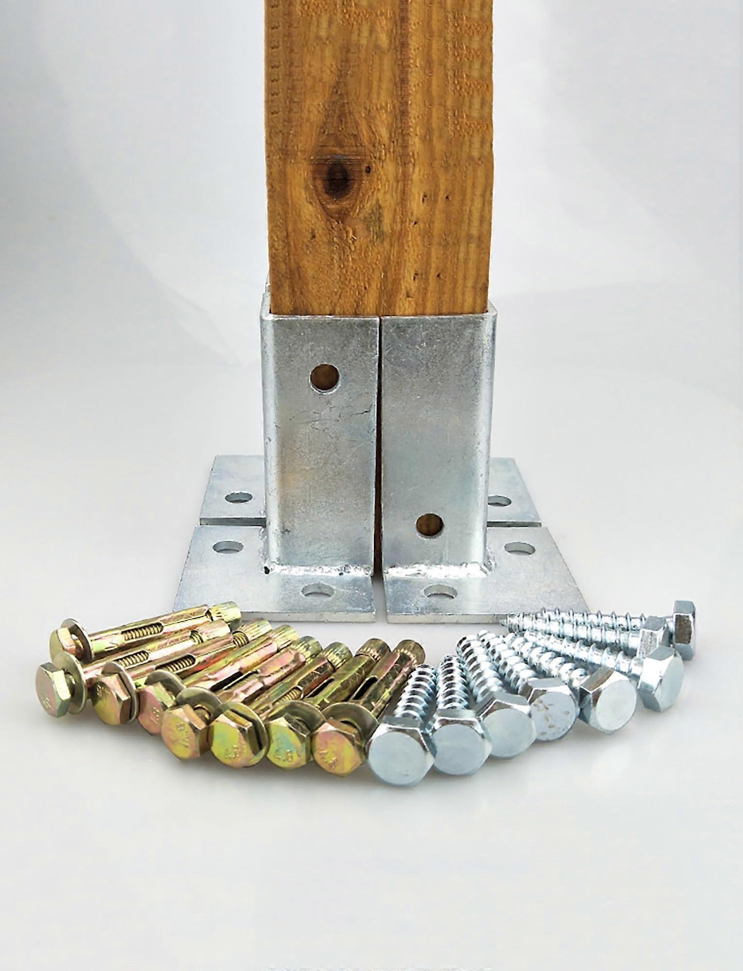 Galvanized Adjustable Fence Post Base 4pcs for Outdoor Pavilion Deck Railing Column Support Brackets