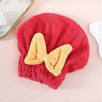 Cuffia asciugacapelli in pile di corallo spesso per donna – Super assorbente, asciugatura rapida, fiocco giallo, rosso – Ideale per l'uso a casa e dopo la doccia