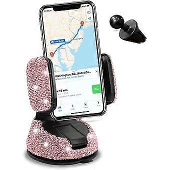 Suporte universal brilhante para celular no carro, suporte de celular com strass ajustável em 360° com mais um acessório.