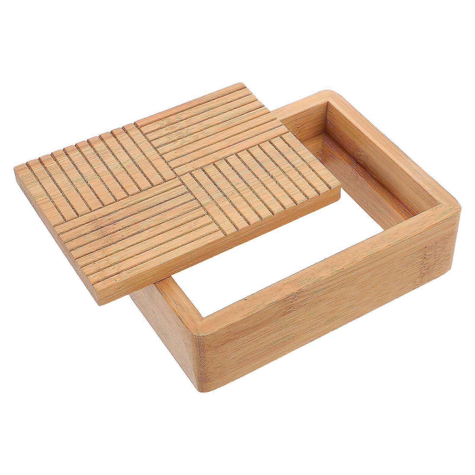 Bathroom Soap Dish Bamboo Rectangular Stand for Soap Holding 5Pcs Set