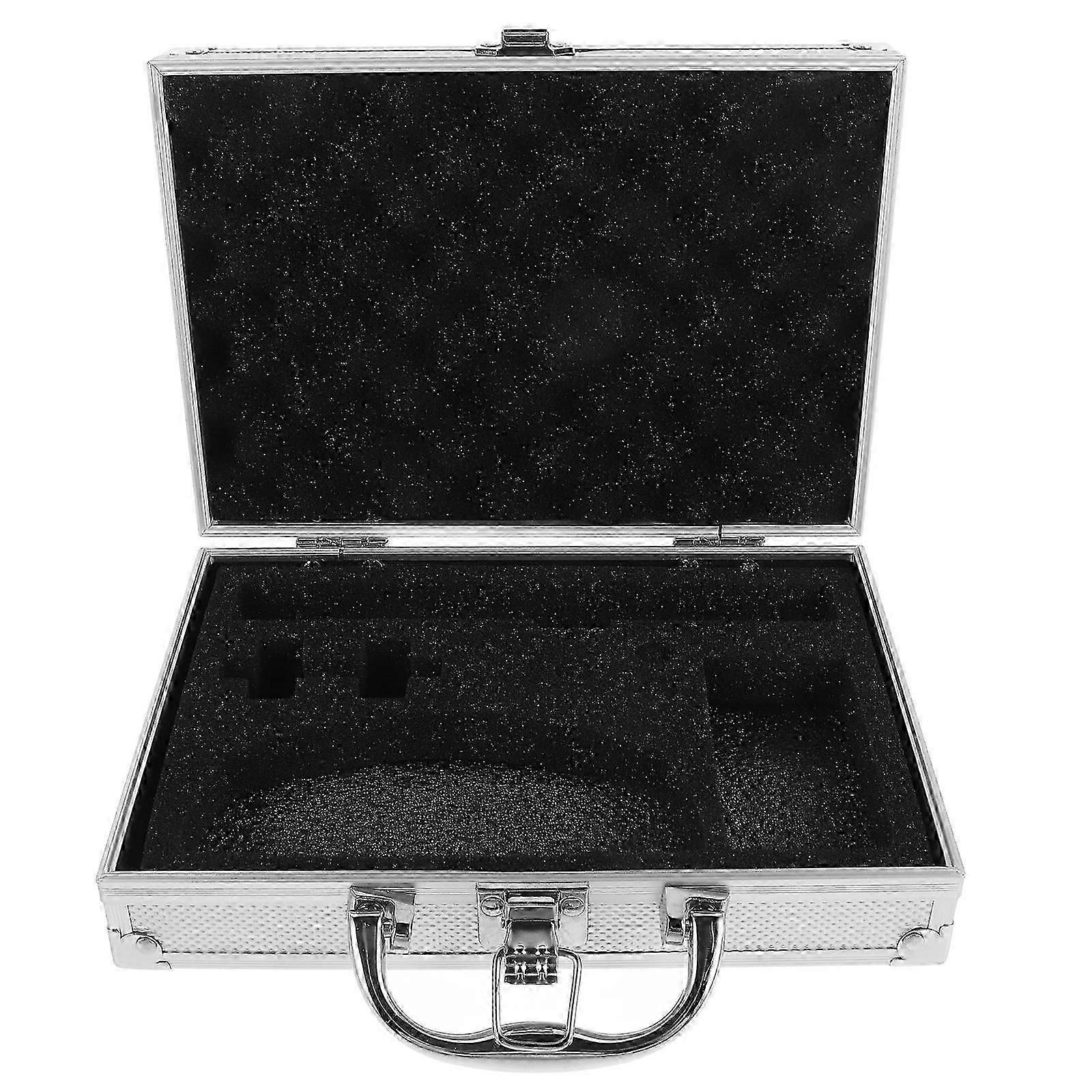 Lockable Aluminum Tool Box with Flashlight for Storage, Silver Alloy Case