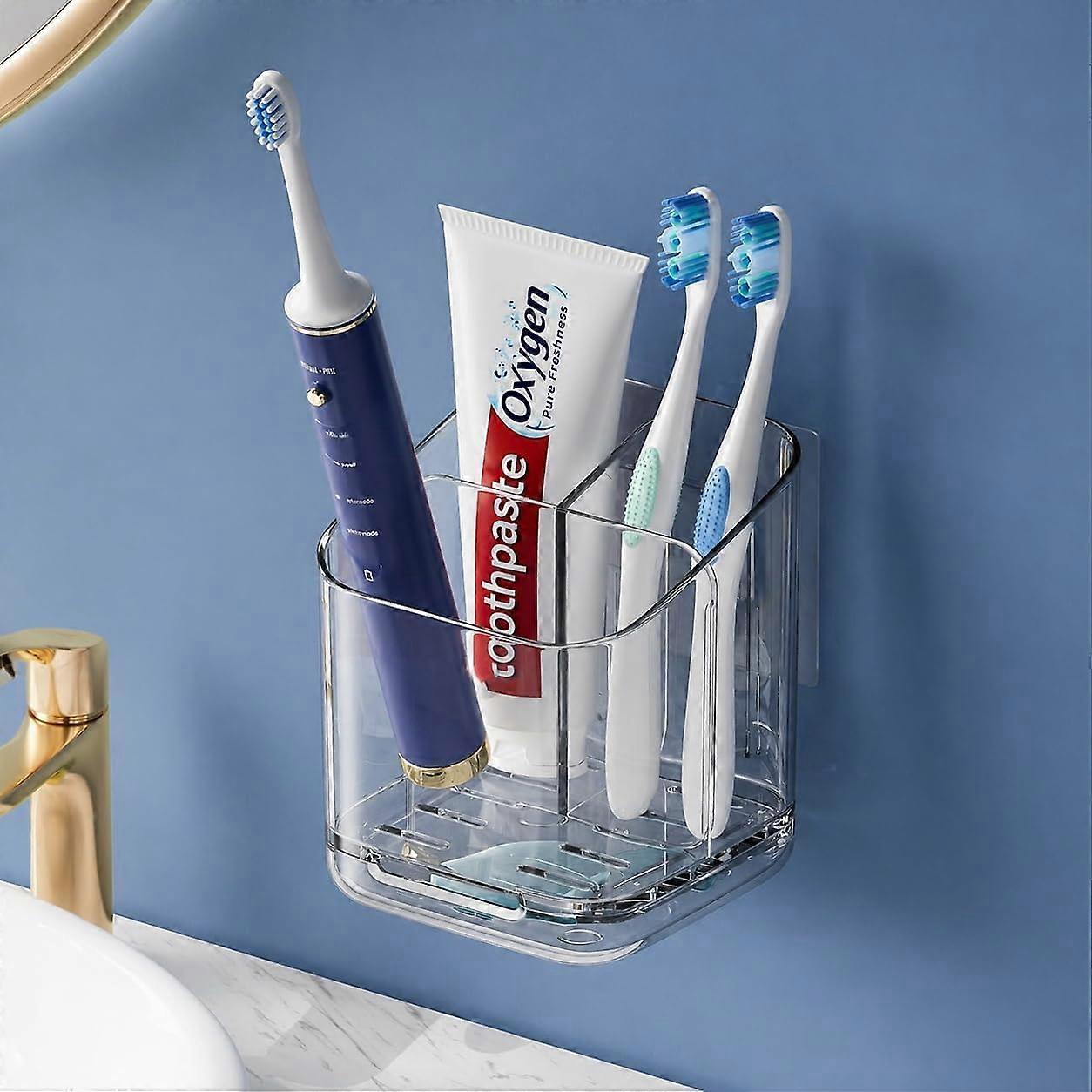 Wall-Mounted Toothbrush Holder, No Drilling Required, Removable 3-Comp