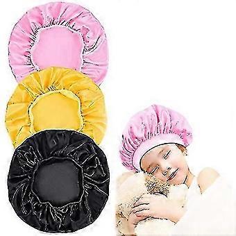 3 Pieces Kids Satin Bonnet Sleeping Cap Silk Wide Band Night Hats Hair For Natural Hair Teens Toddler Child Baby