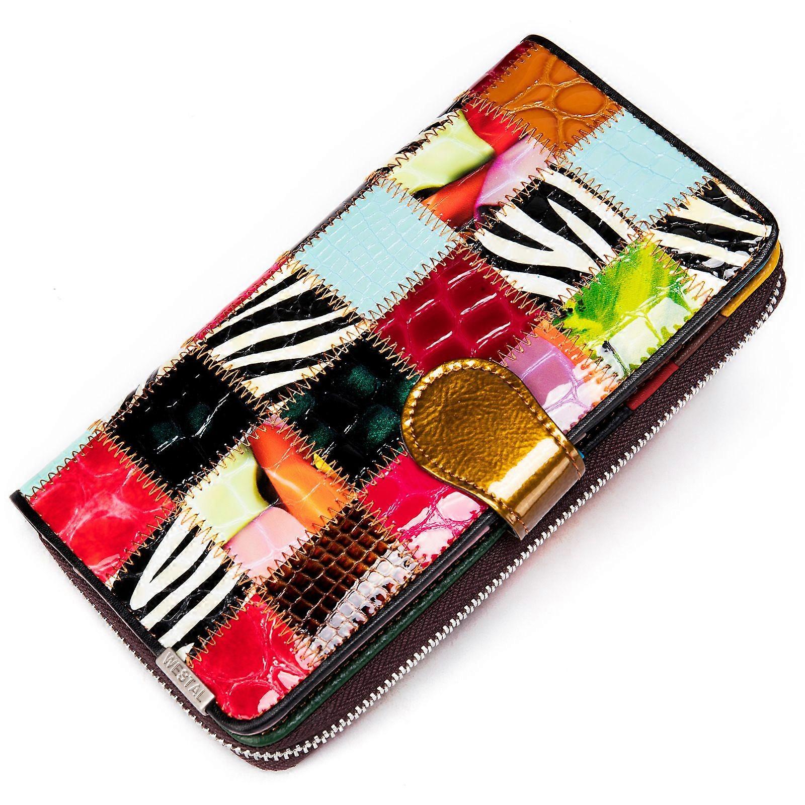 Womens Genuine Leather Patchwork Wallet Large Capacity Purse