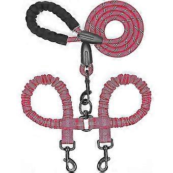 Double Dog Leash, 360 Swivel No Tangle Walking Leash, Shock Absorbing Bungee, Rose Red, (25-150 Lbs) 26-27