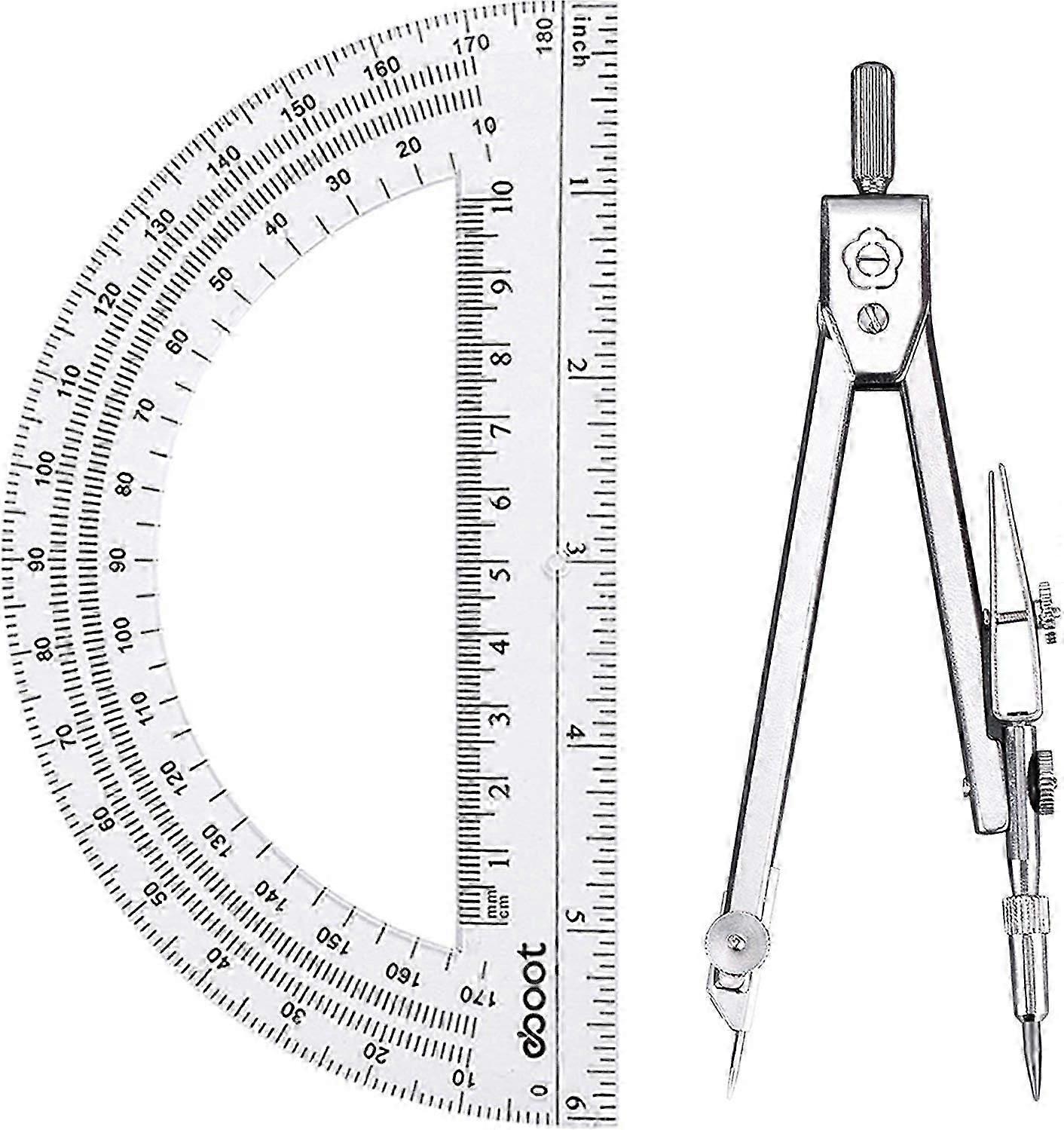 Drawing Compass and 6 Inch Protractor, Student Geometry Math Set,L
