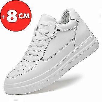 Men's Height Increase Elevator Shoes, 8cm Lift, Casual Sports Shoes, Lace-up, Sizes 36-44, Black White