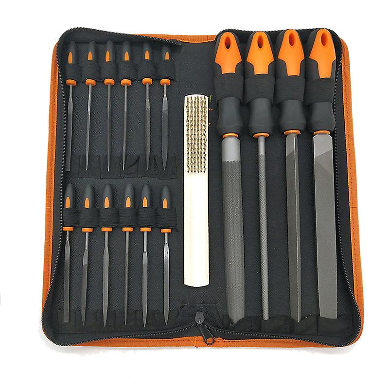 17Pcs Alloy Steel File Set with Carry Case, Flat/Triple-cornered/Half-Round/Round File and 12Pcs Ne