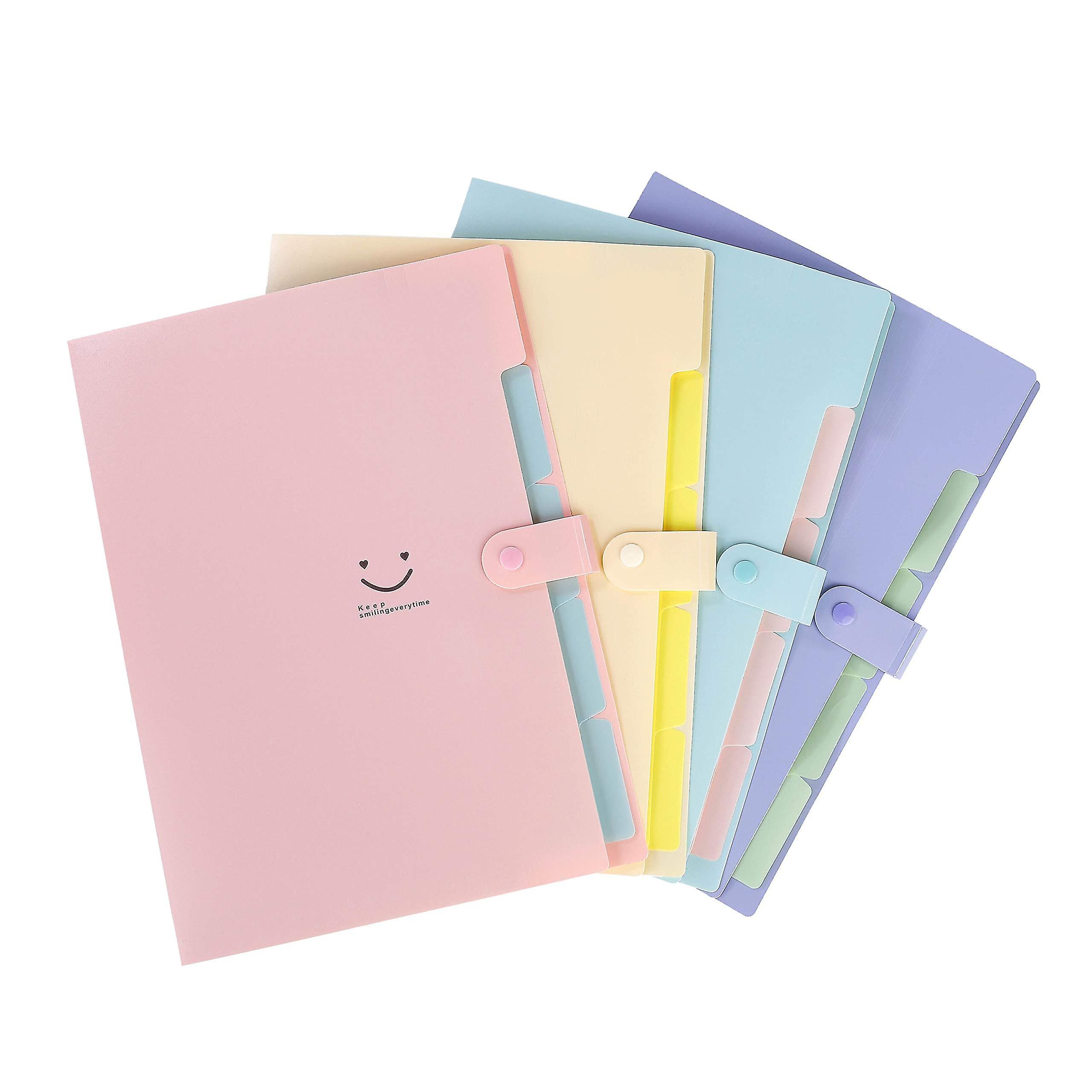 4pcs Expanding File Folders With 5 Expandable Pockets For A4 Letter Size, Accordion File Holder Snap Closure