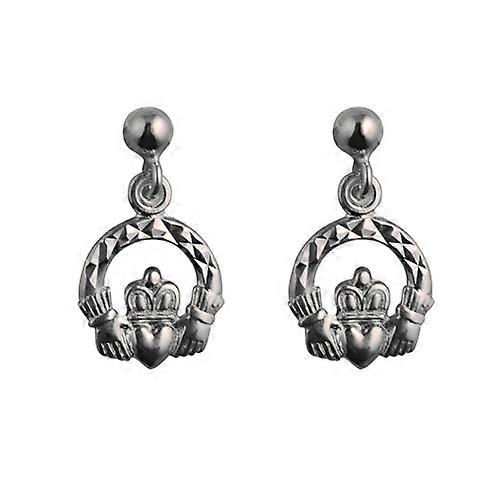 Silver 9mm diamond cut Claddagh Dropper Earrings