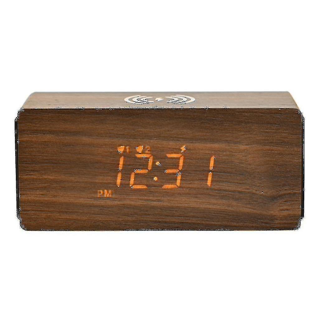 15w Smart Phone Fast Charging Bluetooth Audio Computer Speaker Snooze Electronic Clock Led Clock (brown)
