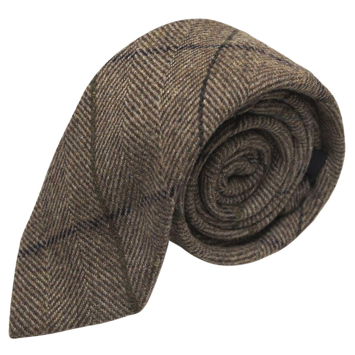 Peanut Brown Herringbone Check Tie