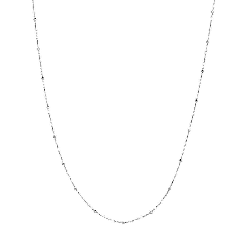 Colar ajustável de 45 cm (18 polegadas) com pingente em ouro branco 14k, composto por 19 contas de 2 mm.