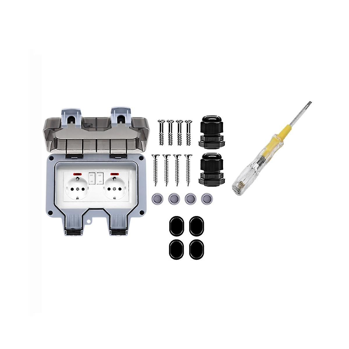 Outdoor Socket Waterproof Socket With Switch Indicator Light, Wall Socket Wet Room Surface-mounted Protective Contact
