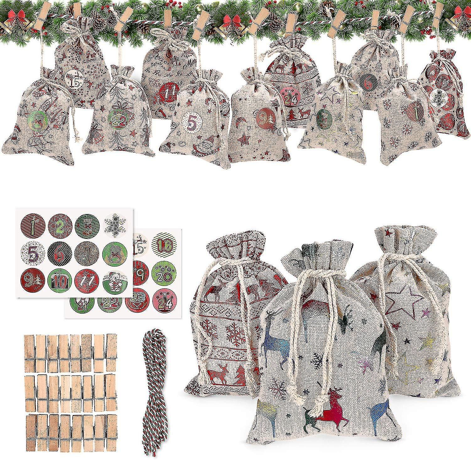 Cotton Bedding Advent Calendar, Advent Calendar To Fill Yourself, Advent Calendar To Fill Large, Bags For Advent Calendar (24 Pieces 12 Patterns)