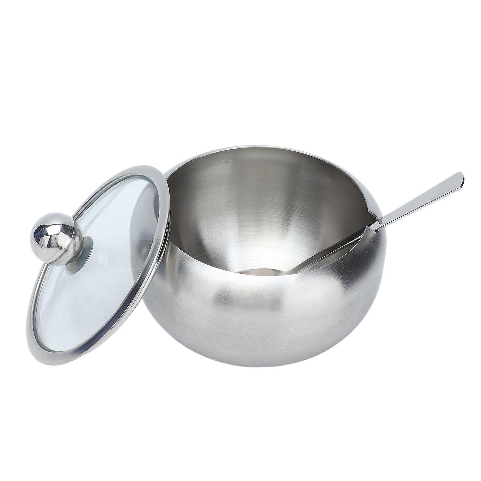 Sugar Bowl,Stainless Steel Sugar Bowl with Clear Lid Inbuilt Spoon and Sugar Spoon,Rustproof Oxidation Resistance Sugar Container for Kitchen