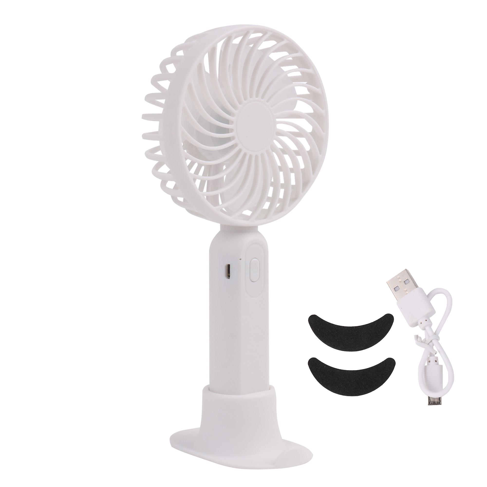 Handheld Fan USB Rechargeable 1200mAh White 3 Speed Adjustable with Base