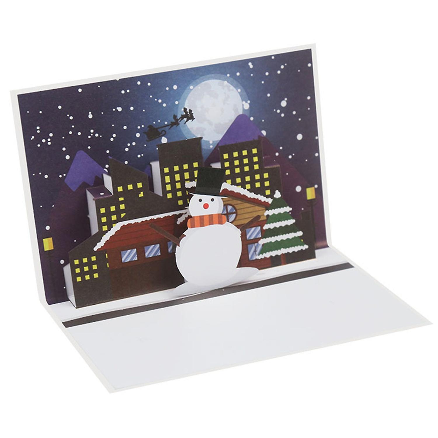 OuZhan 3D Snowman Pattern Christmas Card Paper Hidden Design Holiday Card for Home