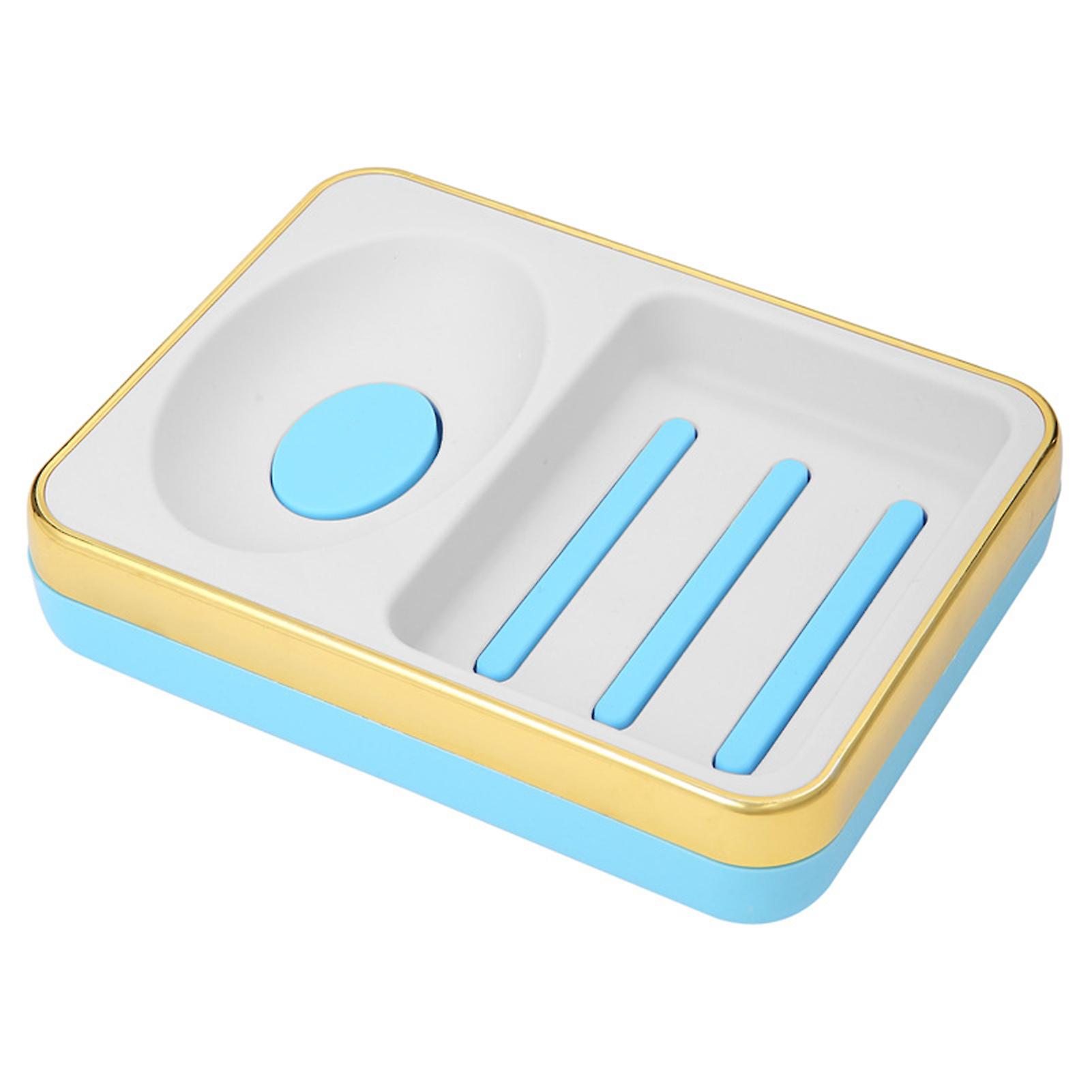 Soap Dish with Raised Bar & Water Collector 2 Cells Dual-Layer Soap Holder Box for Bathroom Kitchen
