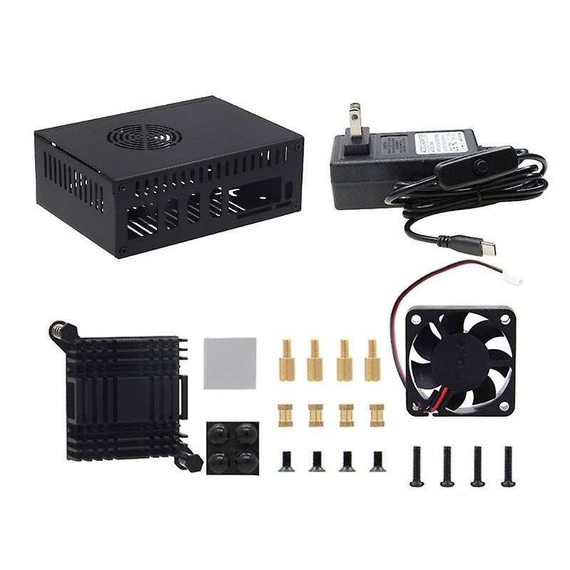 Metal Case with Cooling Fan Aluminum Heatsink for OrangePi 5 Plus EU/US Plug