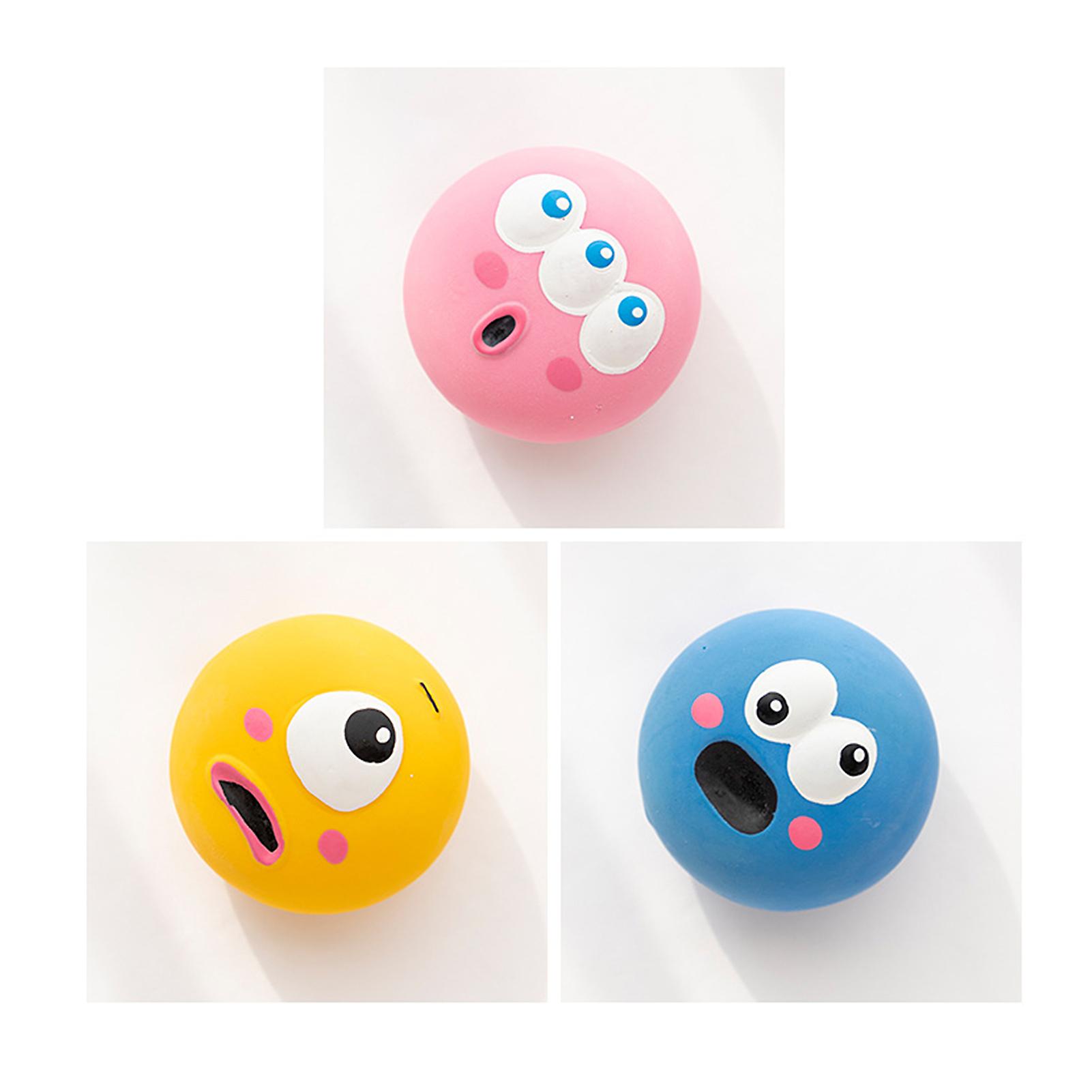 Latex Squeaky Dog Toy Ball 5.5x5.5x4cm Funny Face Soft Puppy Interactive Fetch Play Sound Balls Yellow 
