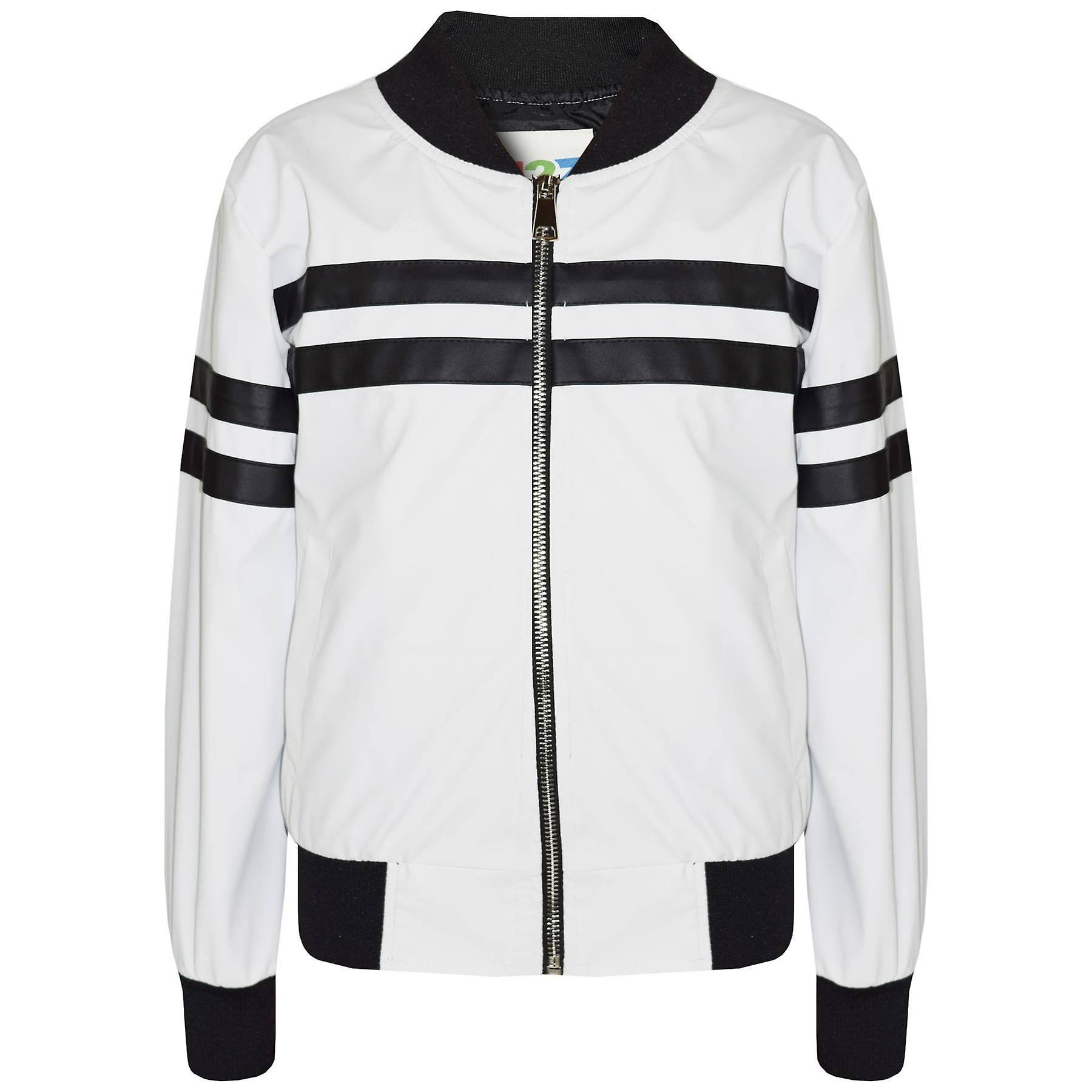 Kids Unisex White Contrast Stripes Varsity Jacket