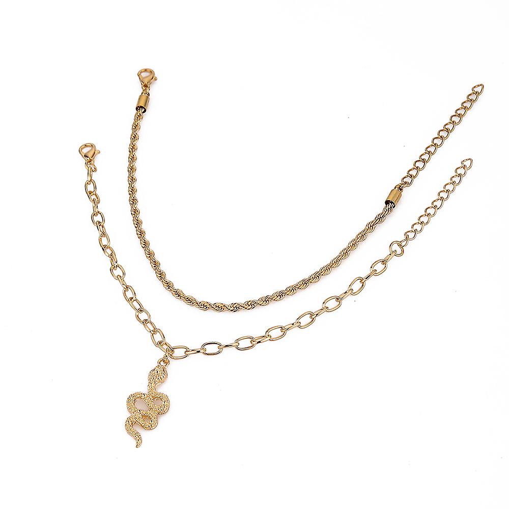 C Foot Ornaments Anklet Fashion Gold-Plated Twist Snake Pendant Cross Chain Double-Circle Anklet Women