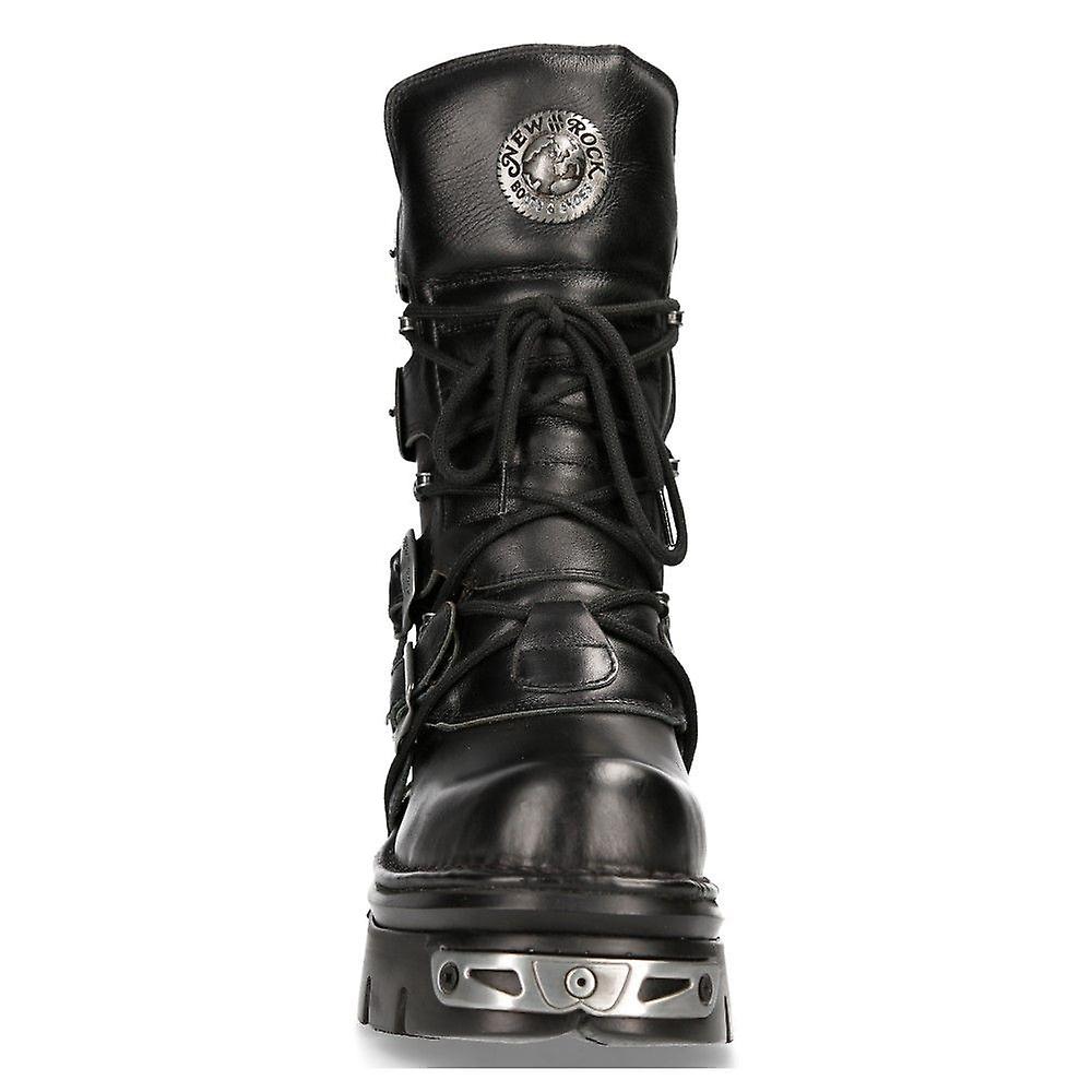 New Rock 373-S4 Black Leather Mid Calf Boots | Fruugo US