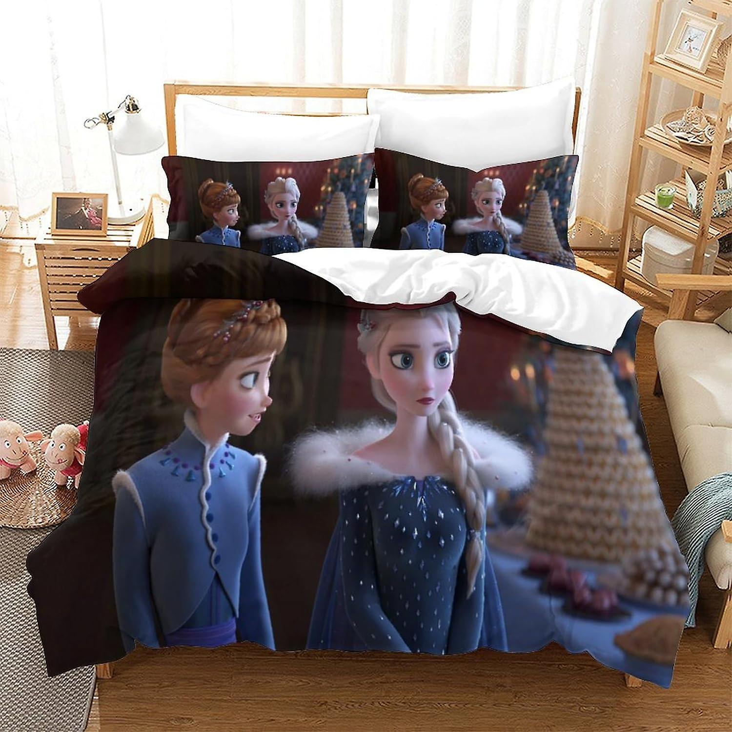 SFYYAYJJ Frozen Duvet Cover Set for Kids Youth Adults Duvet Covers Double Size Bedding Set with Pillowcases Soft Lightweight Microfiber Quilt Cover wi