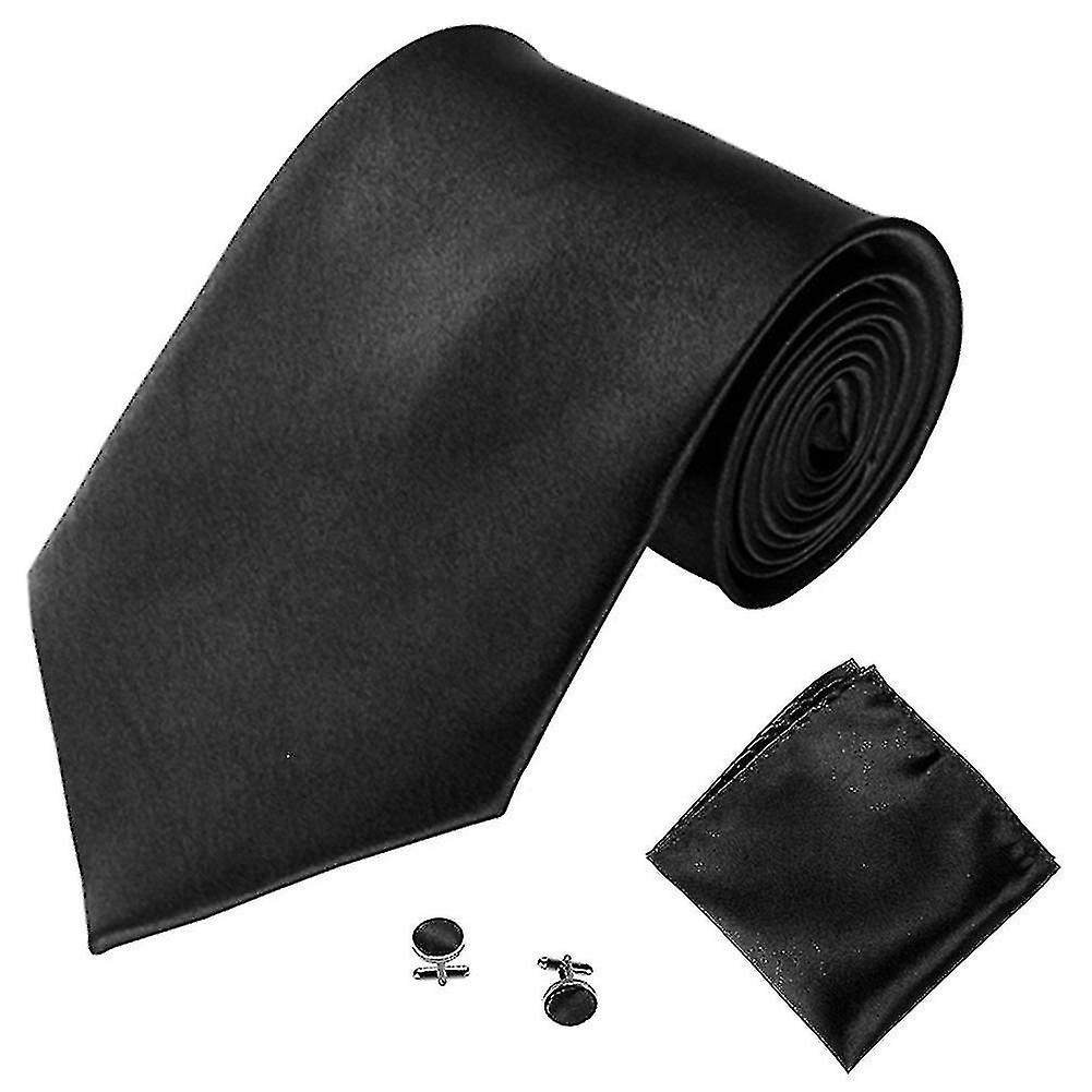 Mode Homme Couleur Unie Costumes Cravates Cravate Cravates Boutons de manchette Hanky Set Tuxedo Costume