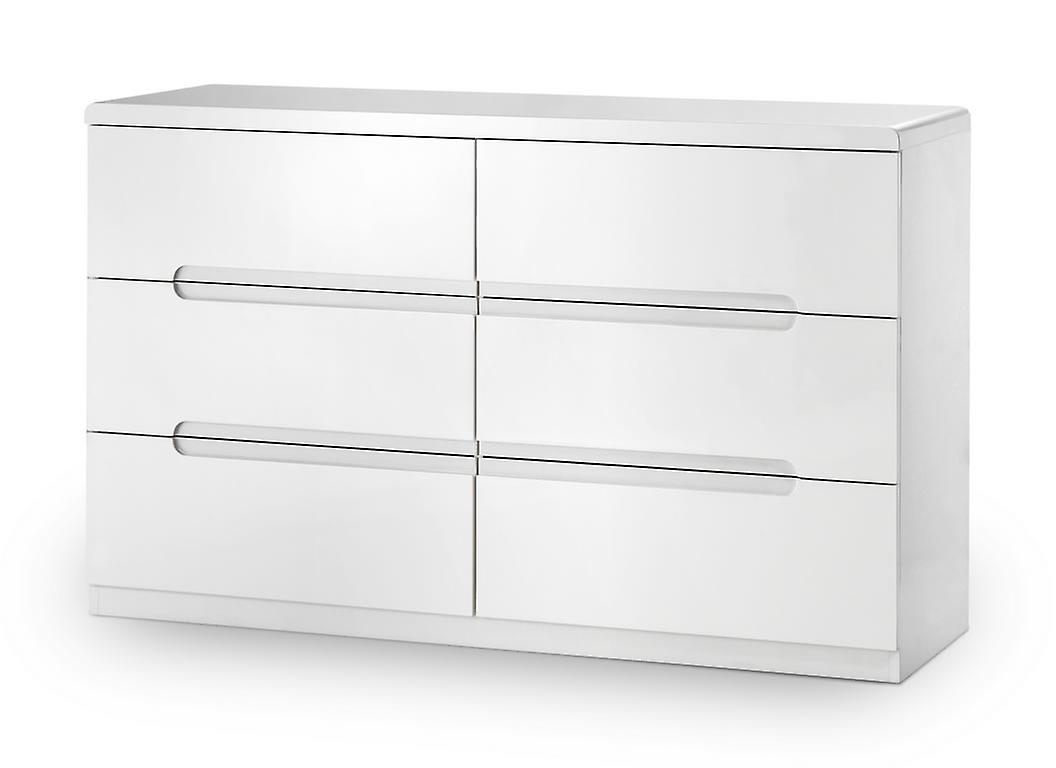 Grant White High Gloss 6 Drawer Wide Chest