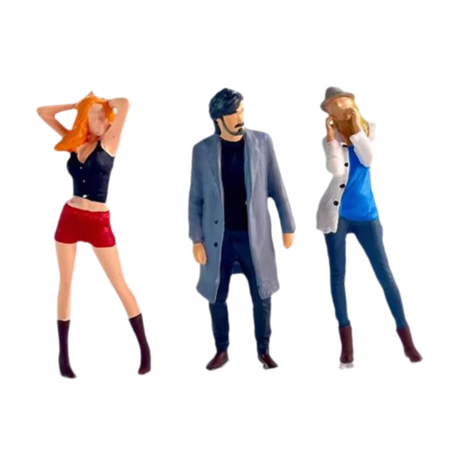 3 قطع 1/64 مقياس الناس شخصية الحرف اليدوية للمشهد المصغر Diorama صور الدعائم أسود رمادي أبيض