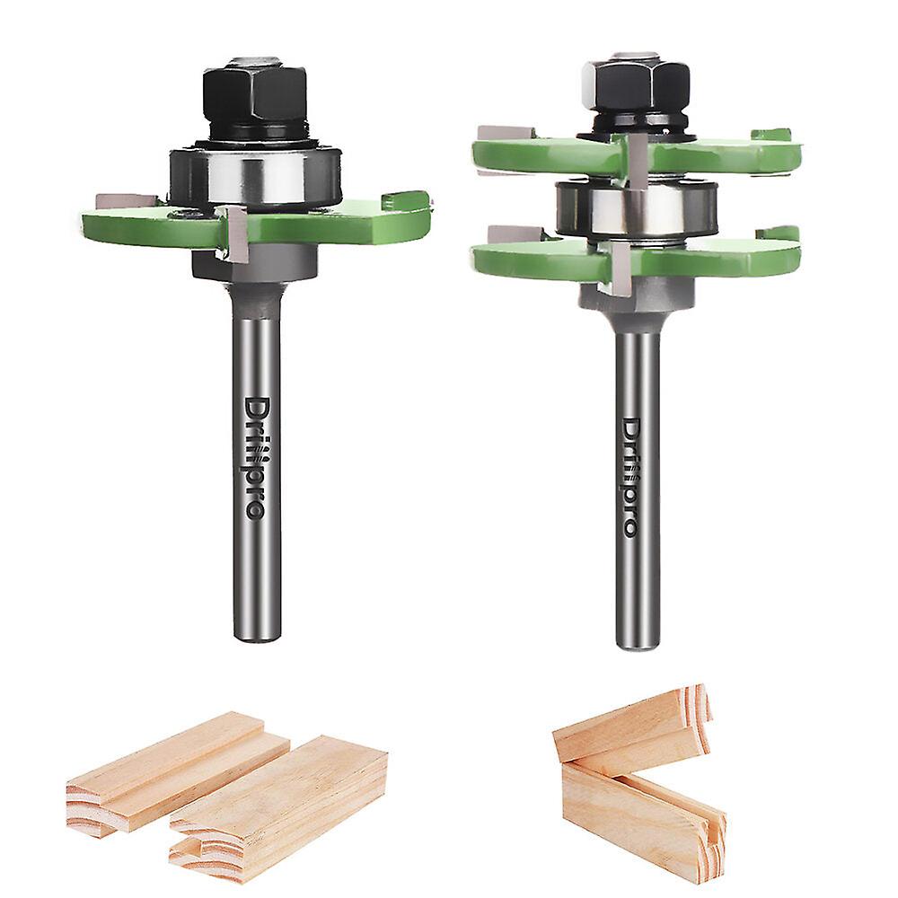 2Pcs 1/2 Or 1/4 Inch Shank Tongue And Grooving Router Bit Set 3-tooth T-shape Adjustable Milling Cutter