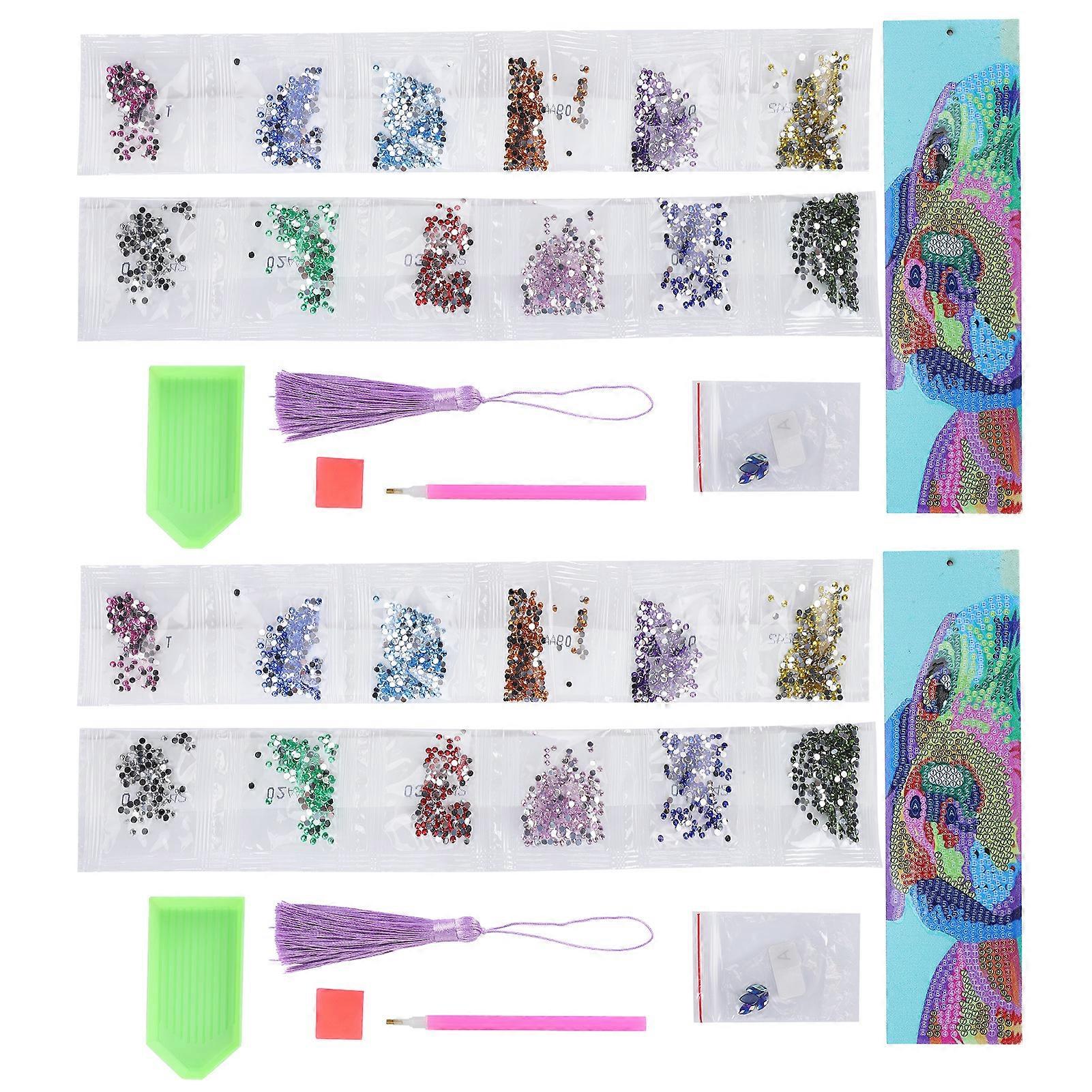 2 Set Diamond Bookmarks Diy 5d Painting Crystal Fancy Shape Round Dog Pattern Hanging Craft