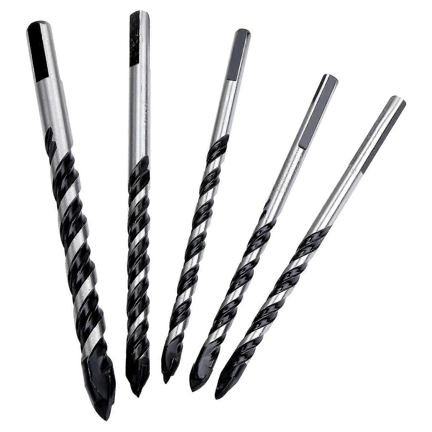 5pcs Multi-material Masonry Drill Bit Set, Triangular Alloy Tip 6mm, 8mm, 10mm, 12mm
