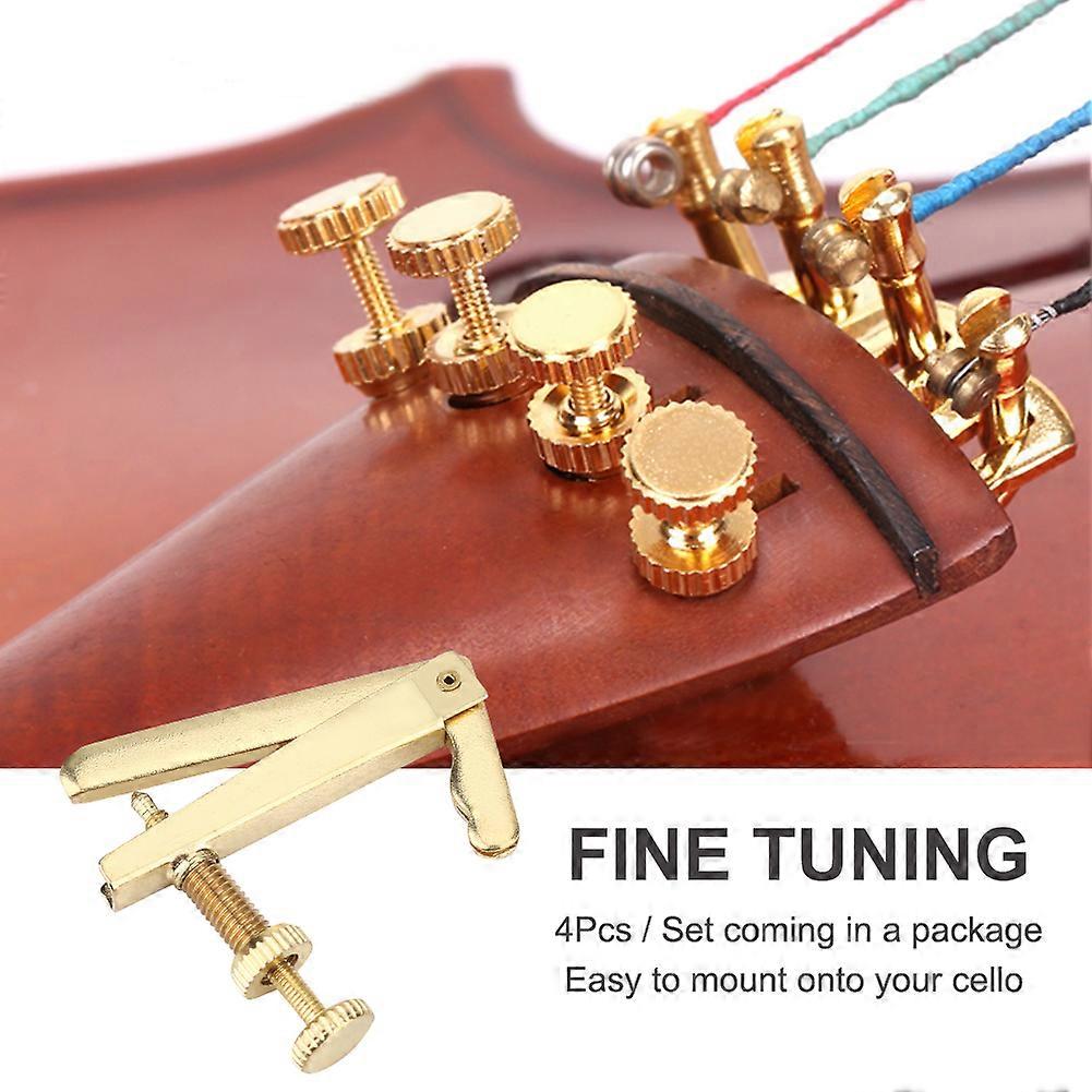 4Pcs Durable Metal Fine Tuners String Adjusters Replacement Parts for 3/4 4/4 Cello(Gold)