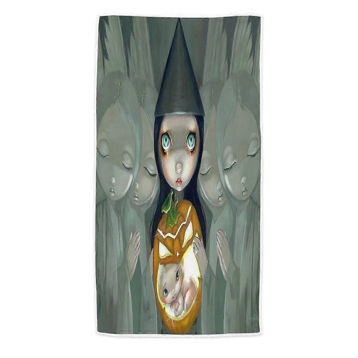 Big Eyed Witch Born Of a Pumpkin Baby Microfiber Beach Towel