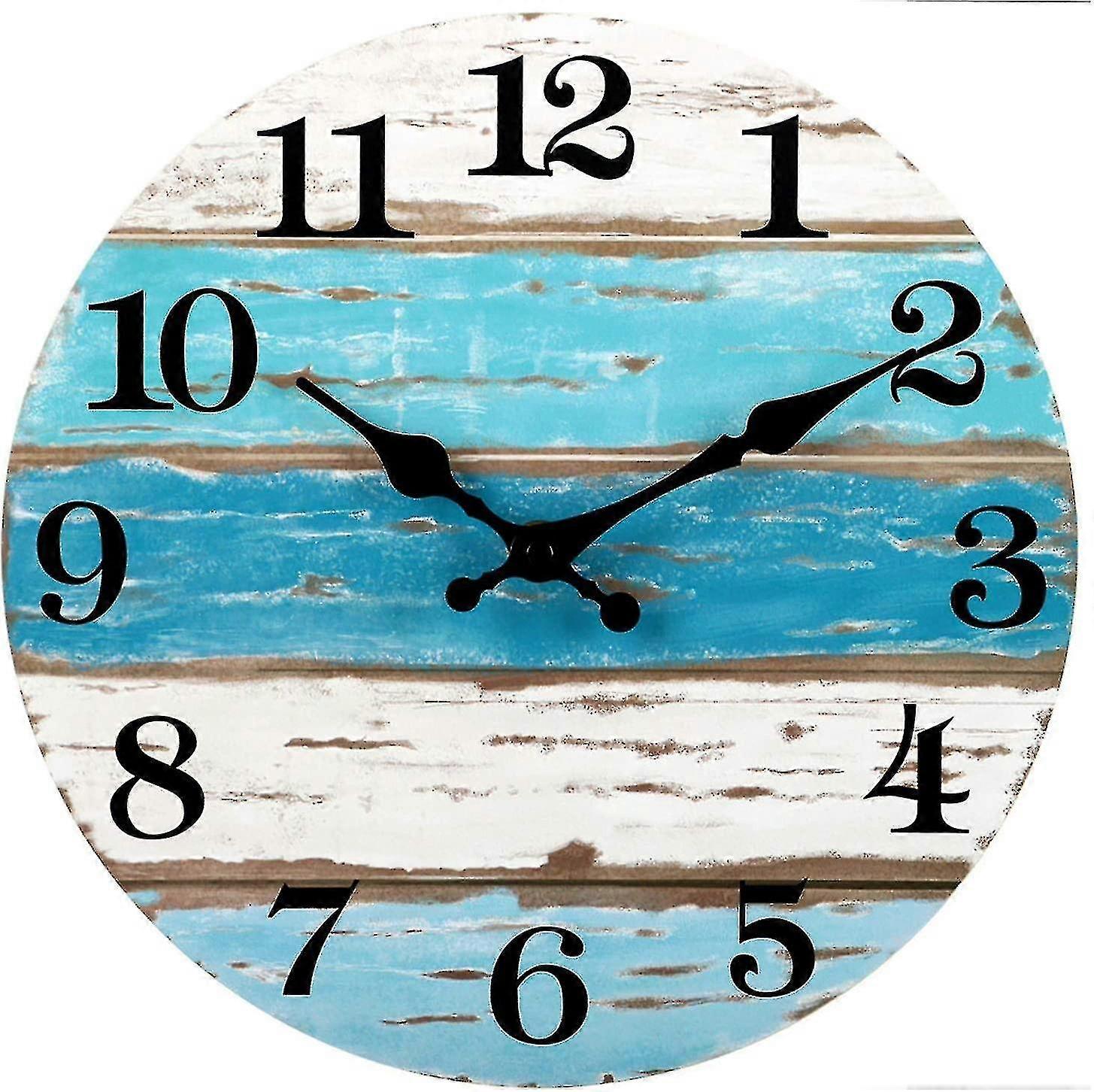 10インチ木製壁掛け時計サイレントノンカチカチ、バッテリー駆動、ヴィンテージラウンド素朴な沿岸壁掛け時計