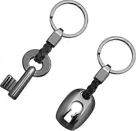 1pair of Keychain, Key lock,Couple Keyring, Creative Fashion Leather Keychain Key Chain Ring Keyring Key Fob Key& Lock