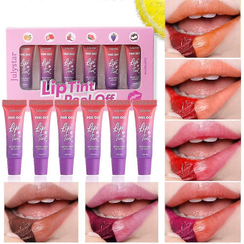 Peel Off Lip Tint, 6 Χρώματα Peel Off Lip Stain Set Για Γυναίκες, Fruit-Scented Peel Off Lip Gloss Set, Enhance Lip Color