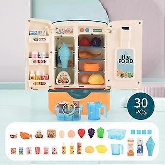 Brinquedo de cozinha infantil com acessórios de geladeira de simulação, incluindo geladeira para gelo e alimentos para cortar, brinquedo educativo para crianças.