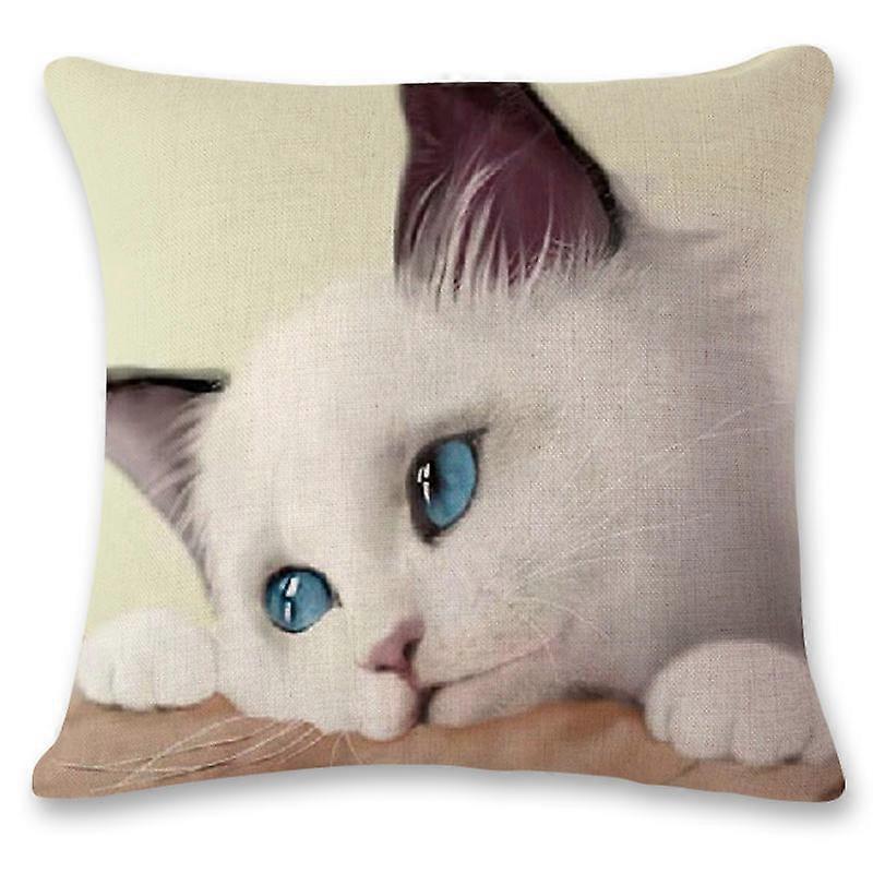 創造的な手描きの猫プリントコットンリネン枕カバー家庭用車のクッション傾いたソファデザイン481jpjcjh